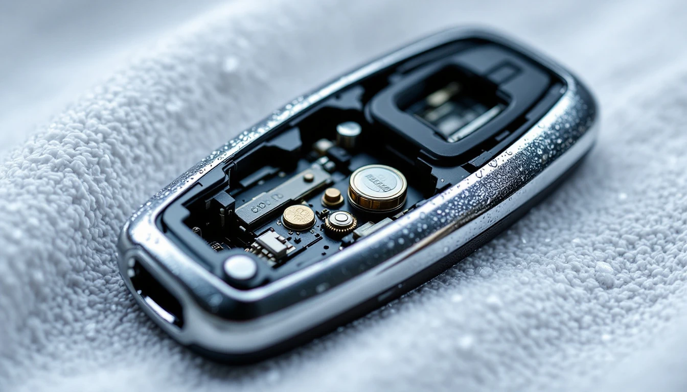 Key fob de carro mojado siendo secado paso a paso en el Metroplex DFW